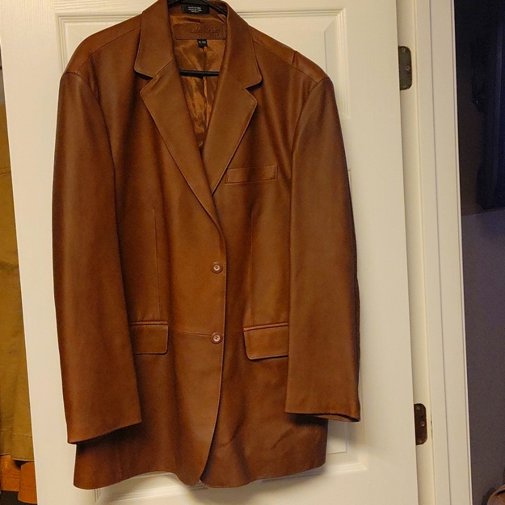 Stafford Brown Genuine Leather Blazer Sport Jacket Coat XL Lined NEW